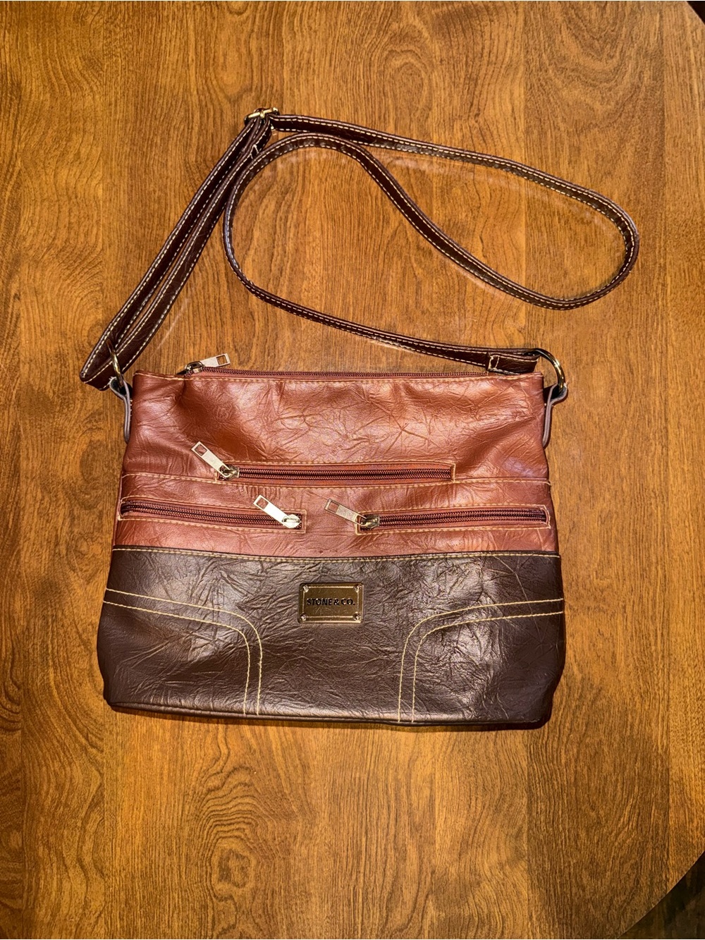 Stone & Co. Two-Tone Chestnut and Dark Brown Crossbody Purse